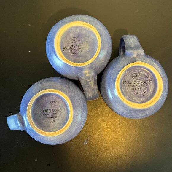 Set of 3 PFALTZGRAFF Stonewash Blue Ribbed Stoneware Mugs ~ Crafted in Mexico - Picture 7 of 9